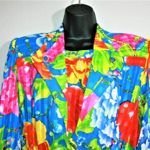 RARE! Vintage Kanga Collection by Dale Tryon 80s Floral Pleated 3 Piece Outfit - Picture 4 of 11